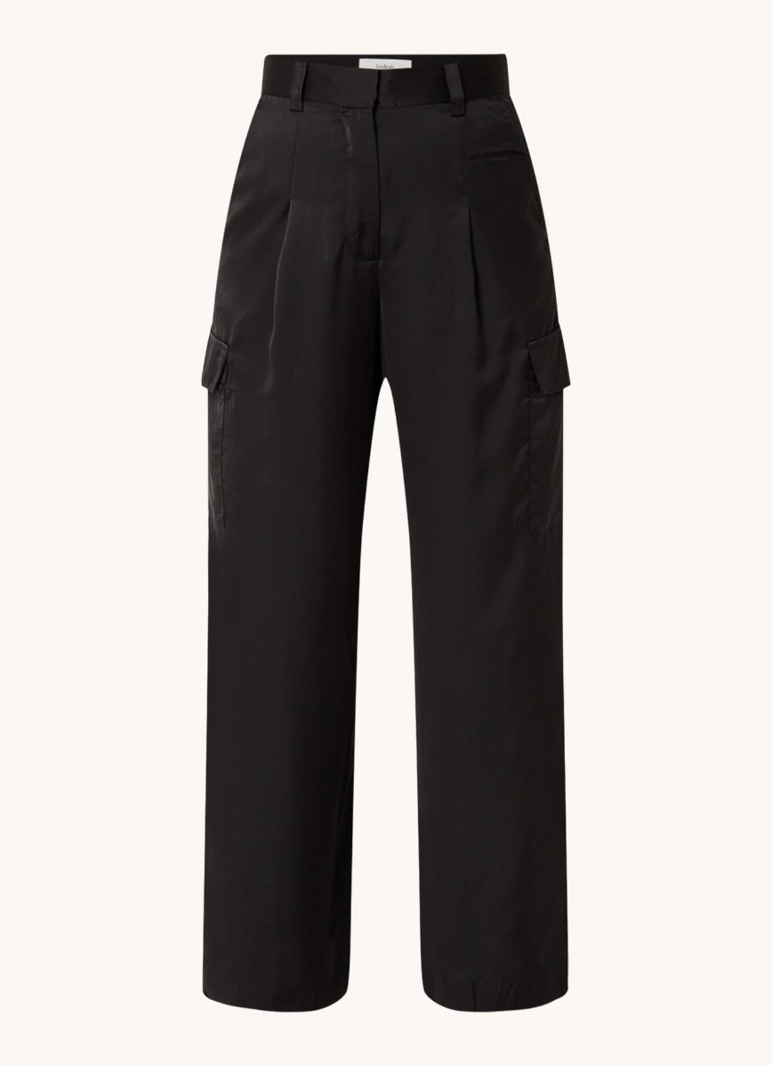 ba&sh Cary high waist loose fit broek van satijn met klepzakken - voorkant 4 zwart