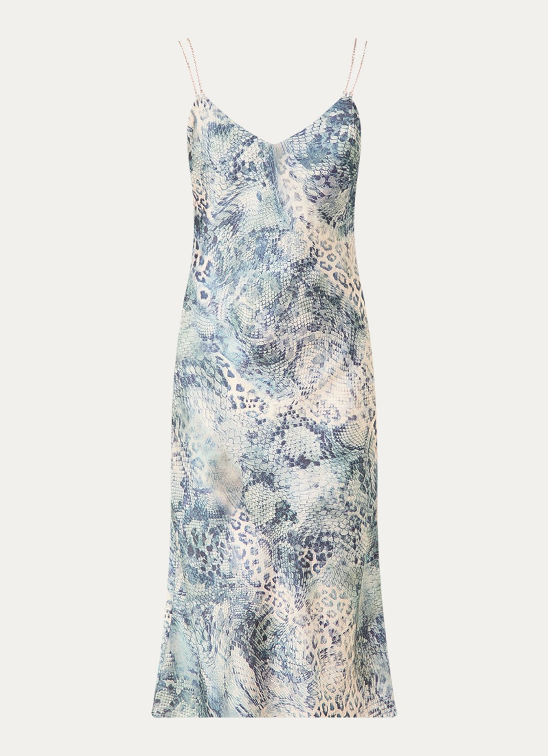 ba&sh Catalina midi jurk van satijn met slangenprint - voorkant 2 staalblauw