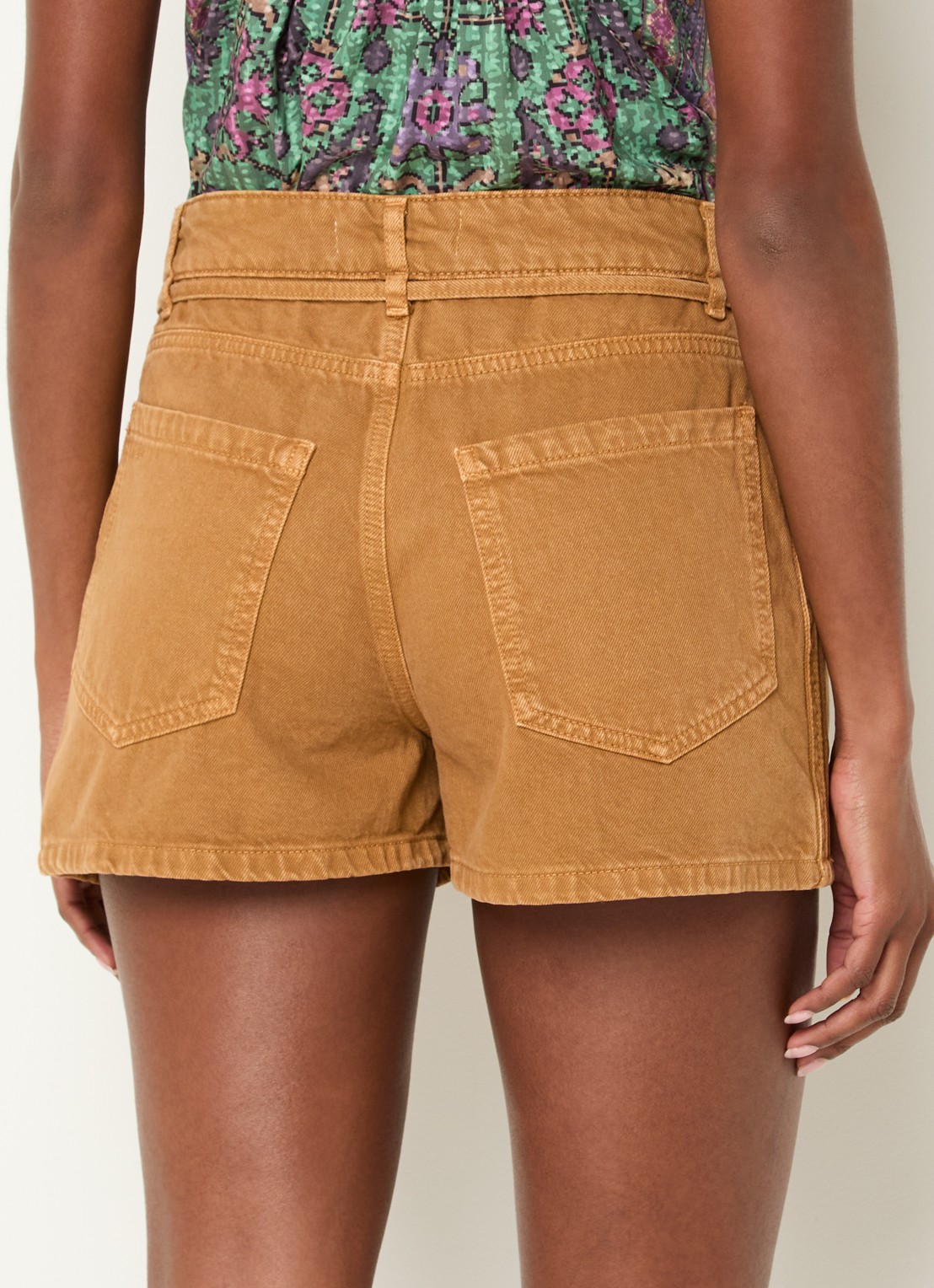 ba&sh Catia high waist regular fit korte broek van denim met trekkoord  - achterkant 4 camel