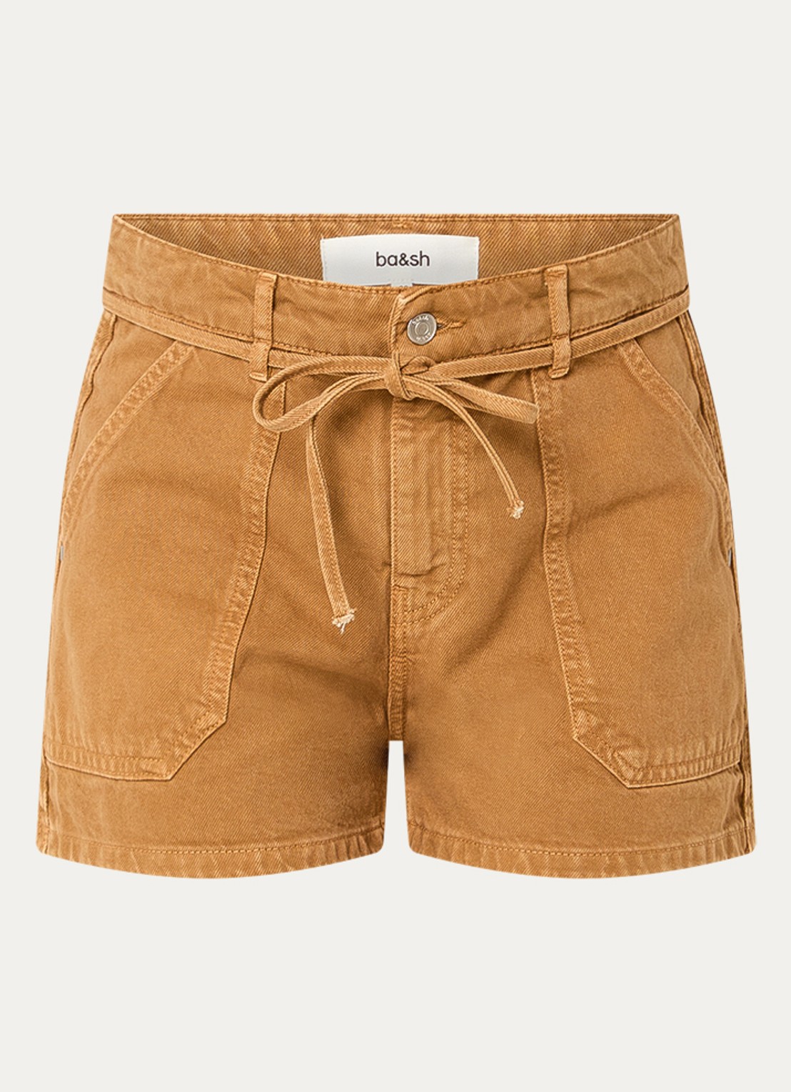 ba&sh Catia high waist regular fit korte broek van denim met trekkoord  - voorkant camel