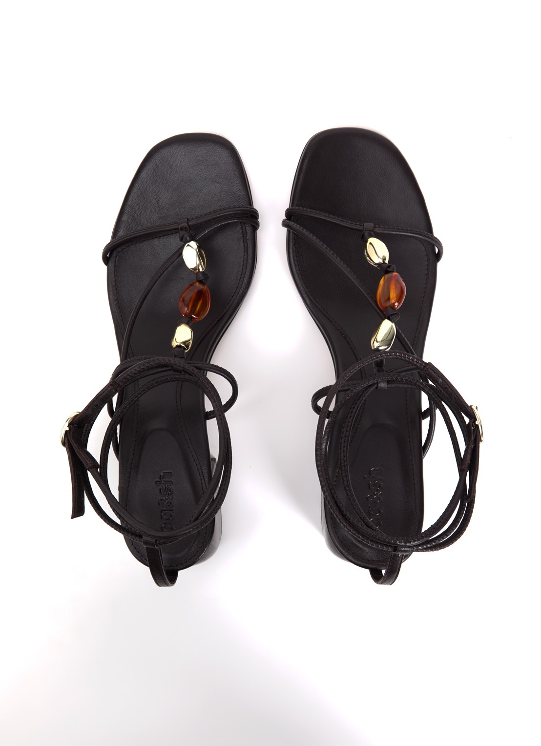 ba&sh Caya sandalette van lamsleer - detail 4 donkerbruin