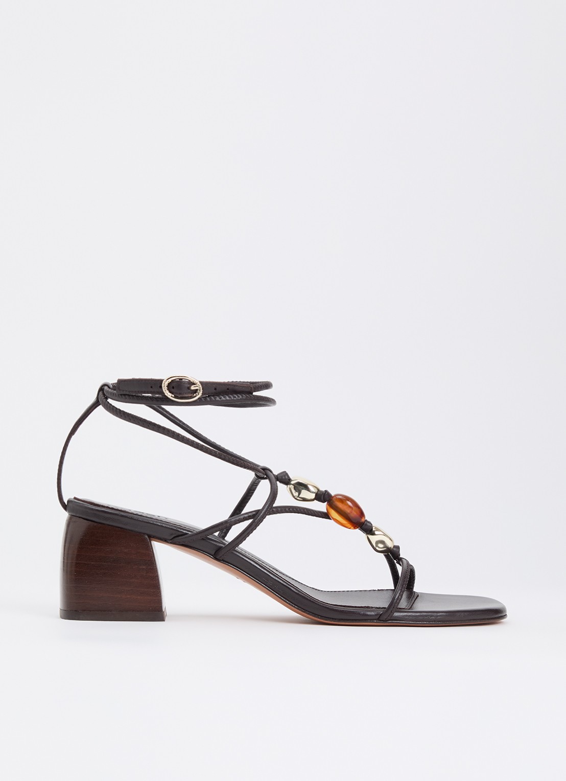 ba&sh Caya sandalette van lamsleer - voorkant donkerbruin