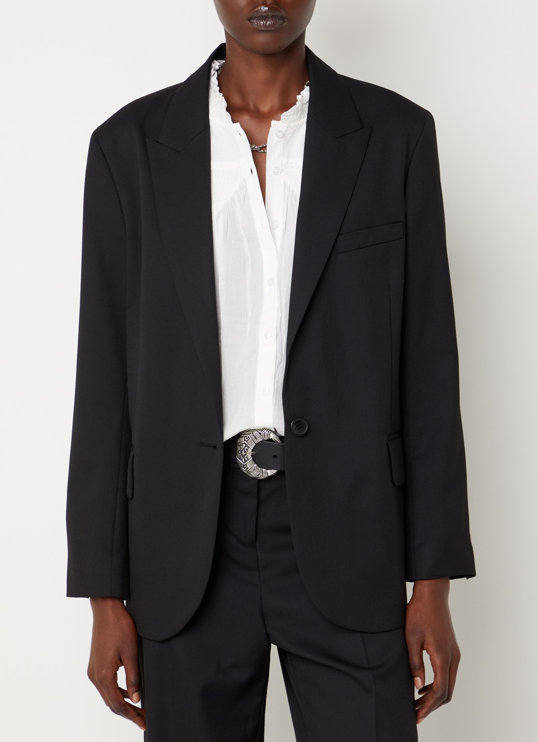 ba&sh Cayne blazer in wolblend met klepzakken - detail 4 zwart