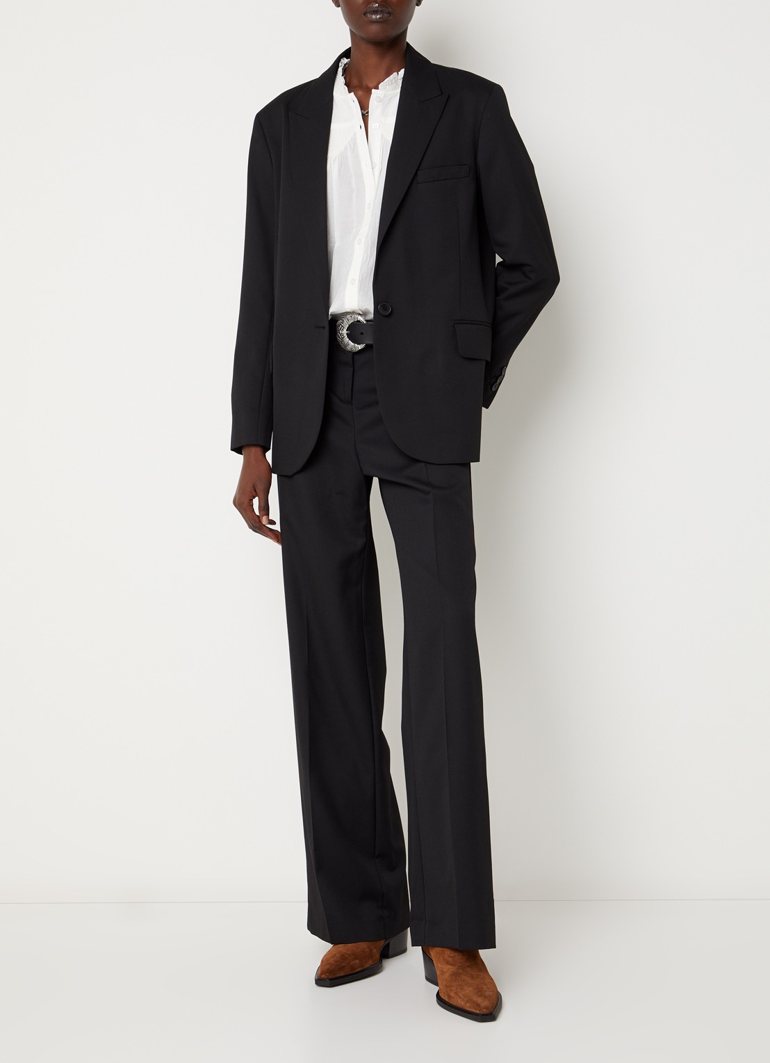 ba&sh Cayne blazer in wolblend met klepzakken - voorkant 3 zwart