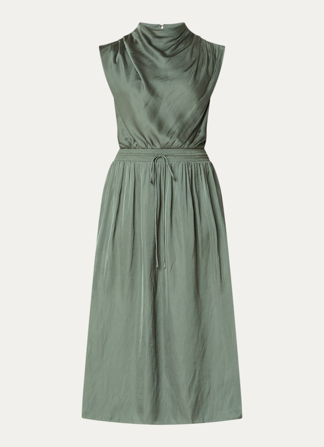 ba&sh Celea midi jurk met strikceintuur en plooidetail - voorkant 3 groen