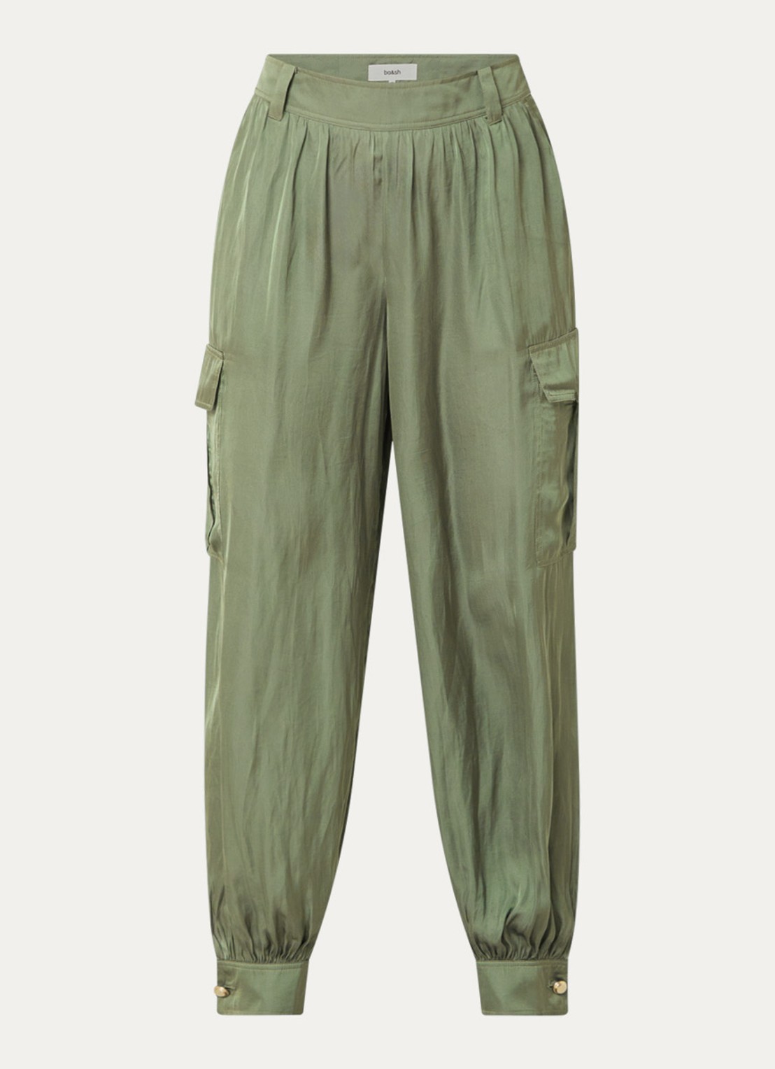 ba&sh Celia high waist loose fit cargobroek met glanzende finish  - voorkant 2 groen