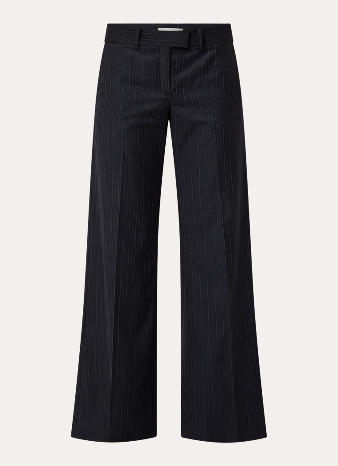 ba&sh Cely mid waist wide fit pantalon in wolblend met krijtstreep - voorkant 2 donkerblauw