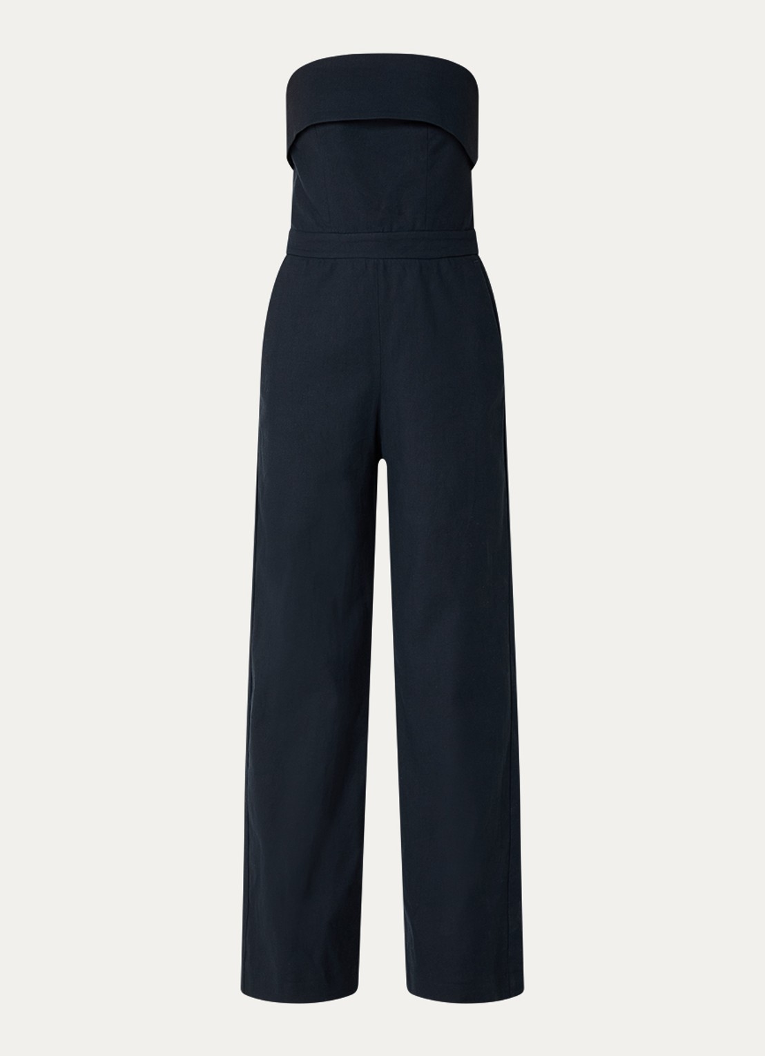 ba&sh Cenelia wide fit jumpsuit in linnenblend - voorkant 2 donkerblauw
