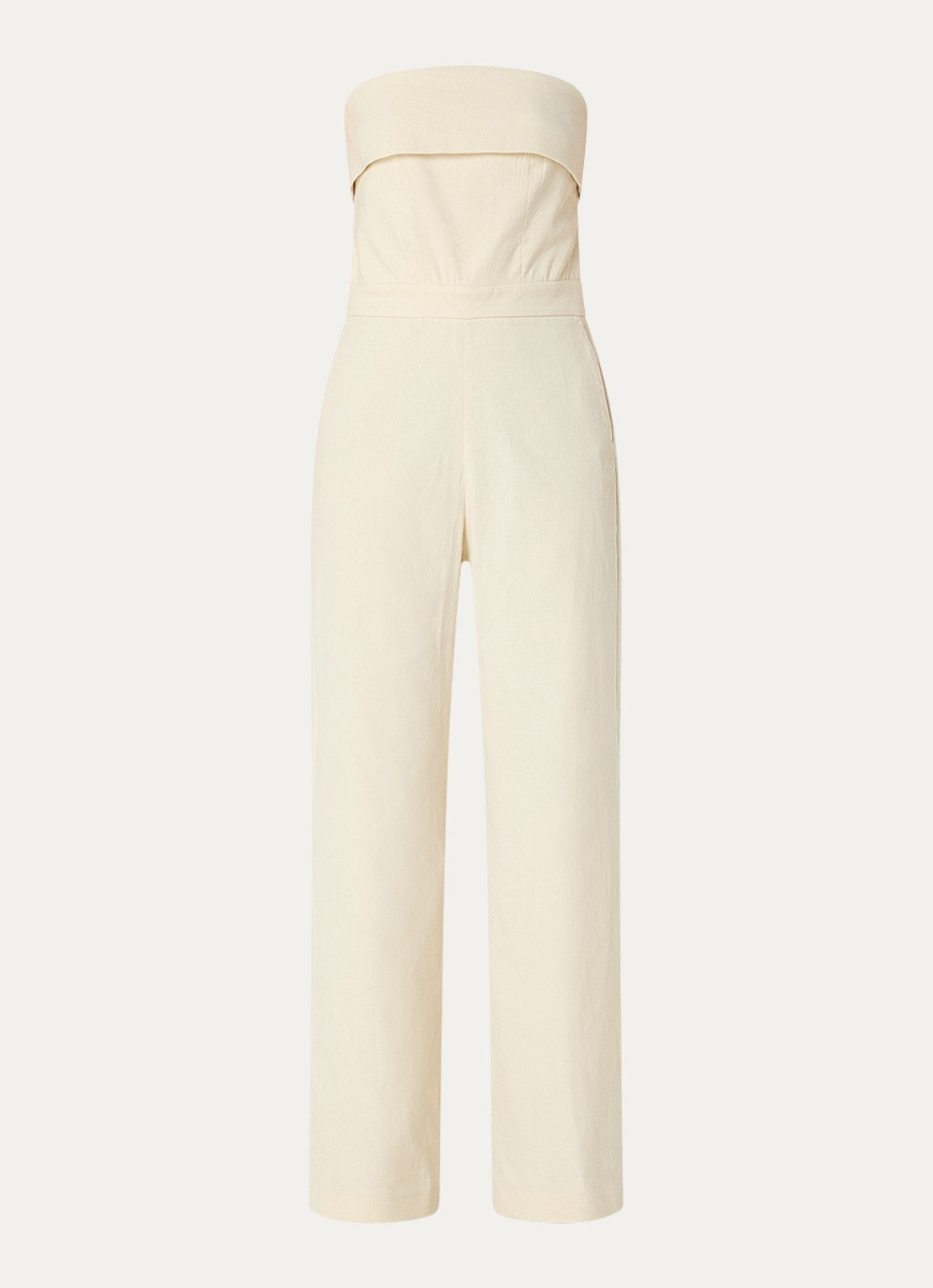 ba&sh Cenelia wide fit jumpsuit in linnenblend - voorkant beige