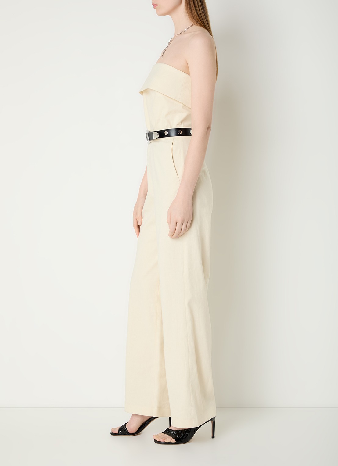 ba&sh Cenelia wide fit jumpsuit in linnenblend - voorkant 2 beige