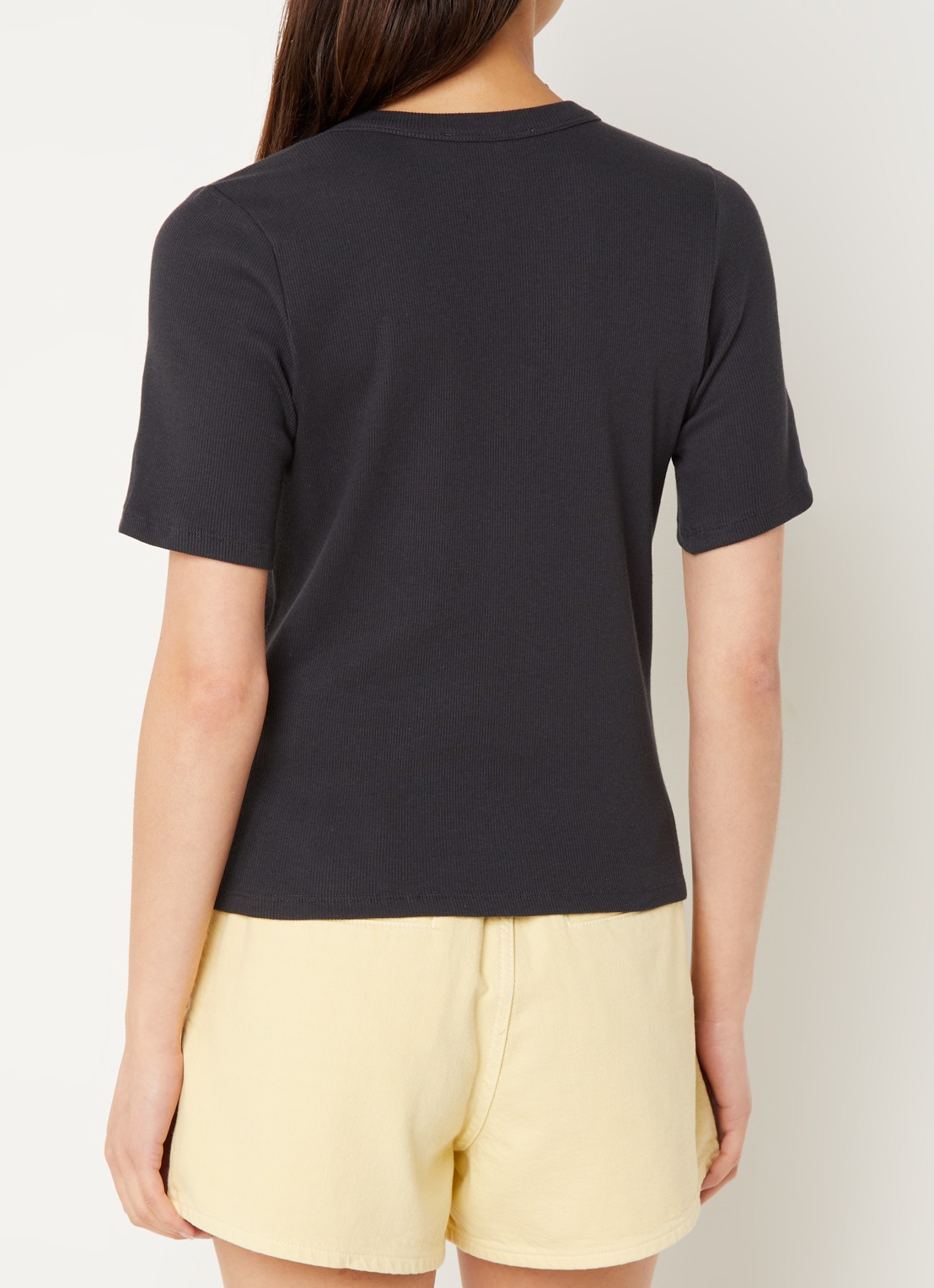 ba&sh Cerena T-shirt met ribstructuur en print - achterkant 2 antraciet