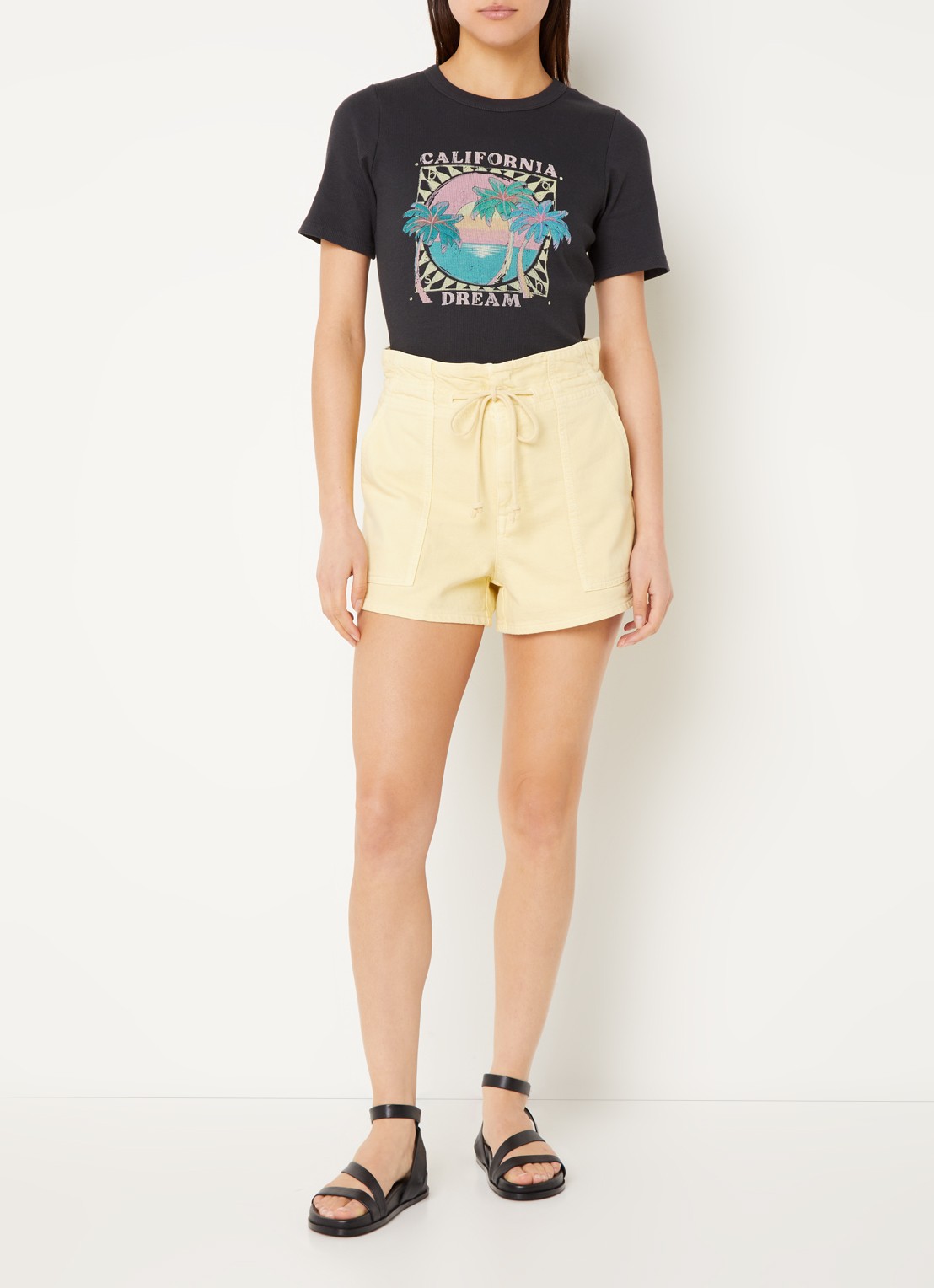 ba&sh Cerena T-shirt met ribstructuur en print - voorkant 4 antraciet