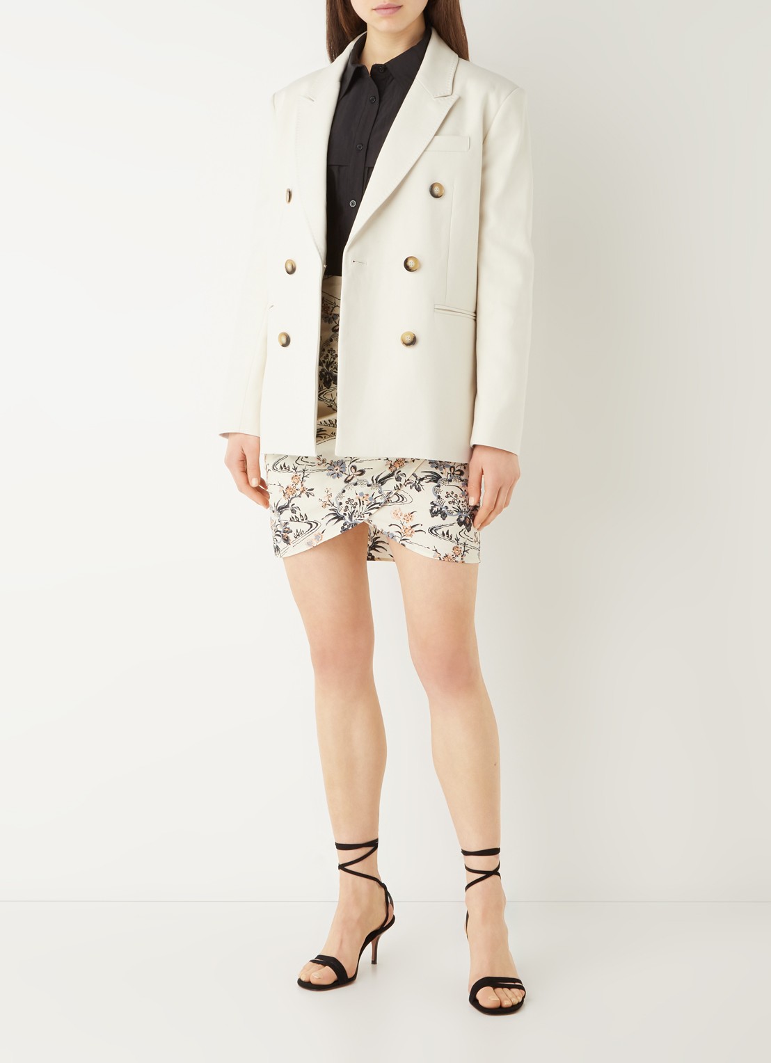 Ba&sh Cesar double-breasted blazer met paspelzakken - voorkant 4 creme