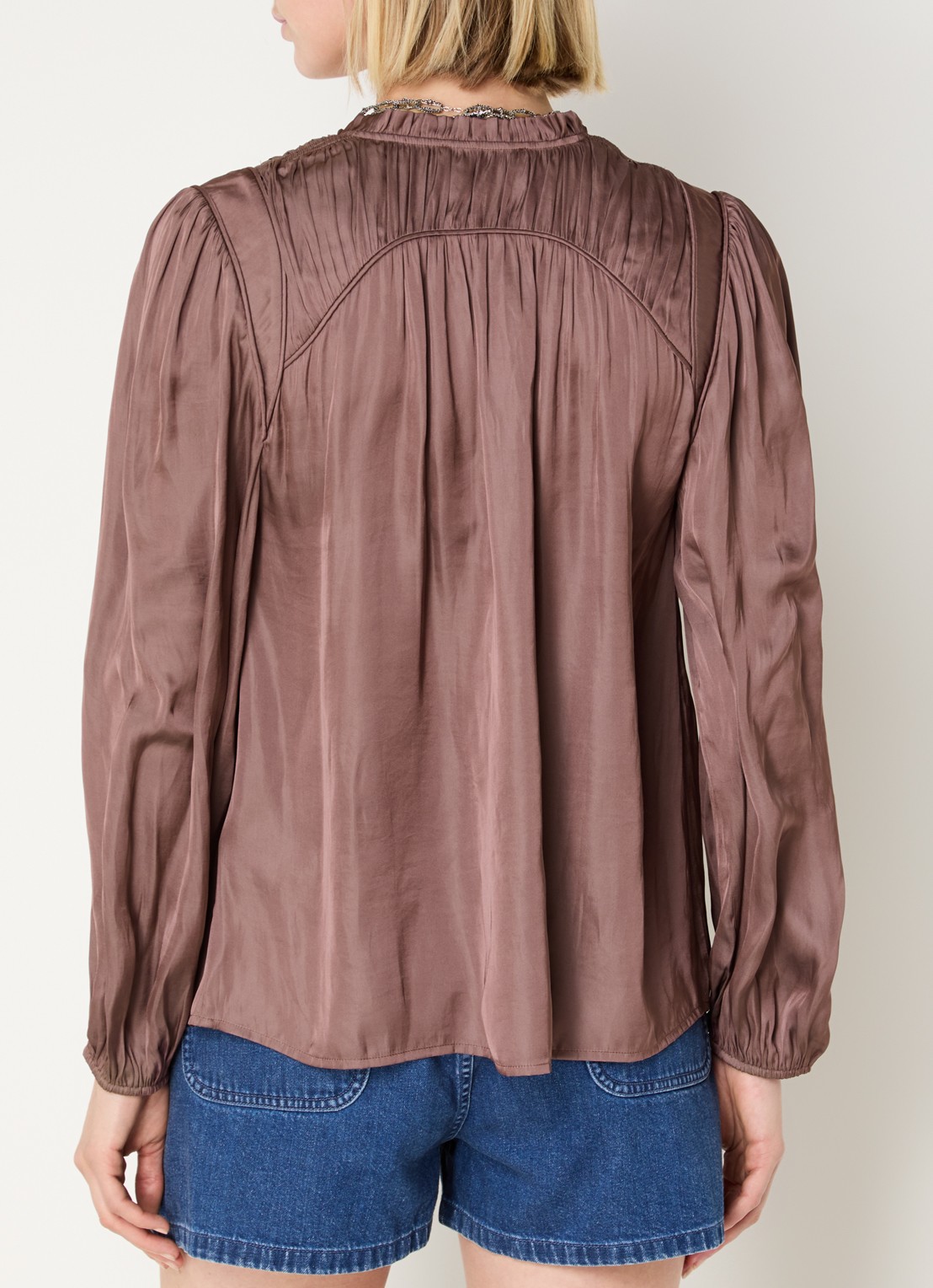 ba&sh Cesira blouse met plooidetail - achterkant 4 bruin