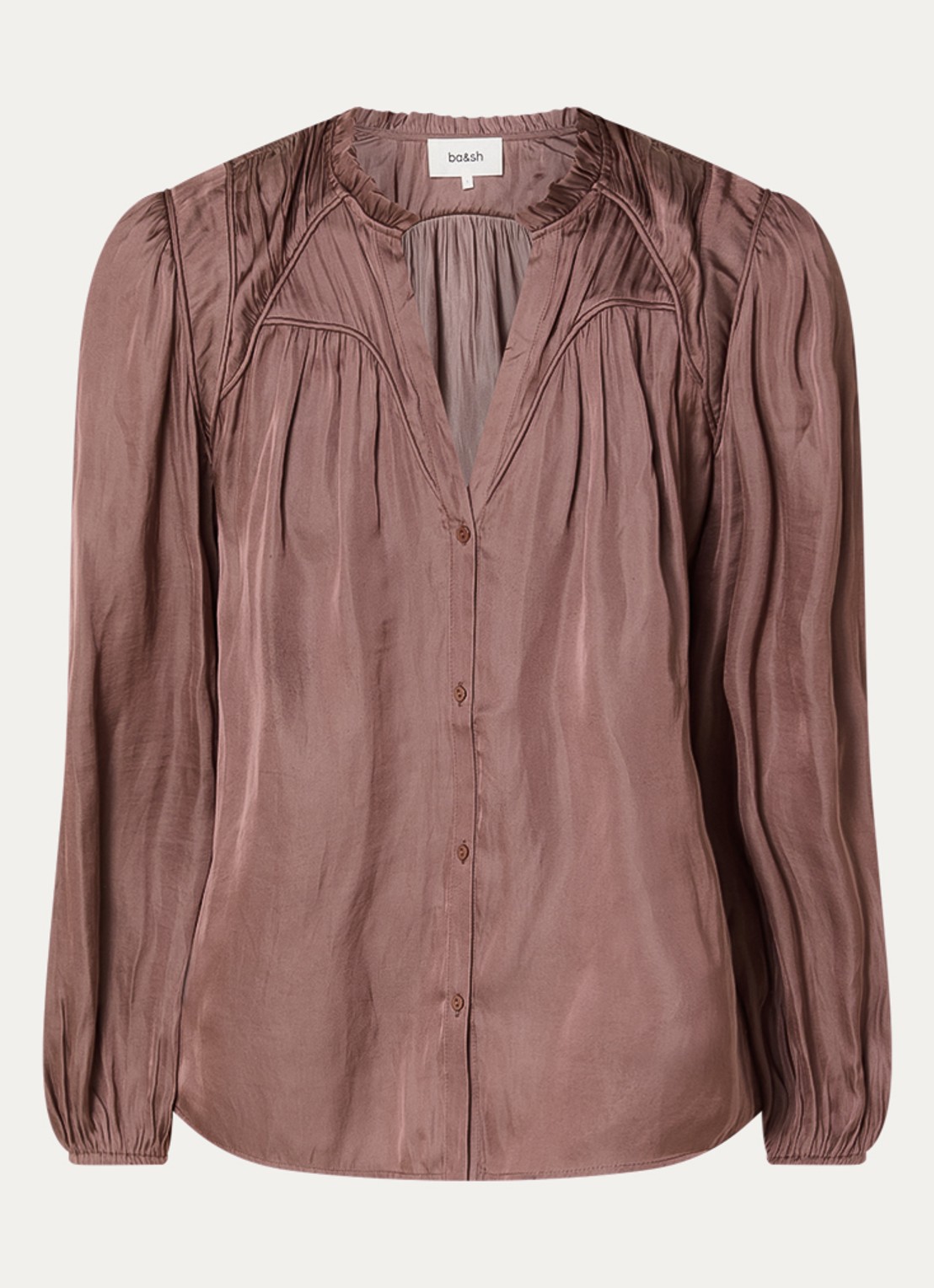 ba&sh Cesira blouse met plooidetail - voorkant 2 bruin
