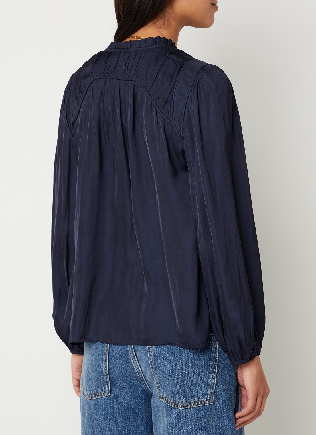 ba&sh Cesira blouse met plooidetail - achterkant donkerblauw