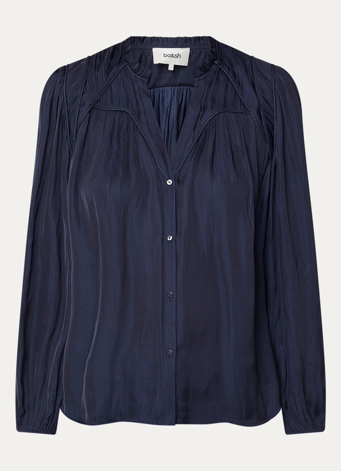 ba&sh Cesira blouse met plooidetail - voorkant 3 donkerblauw