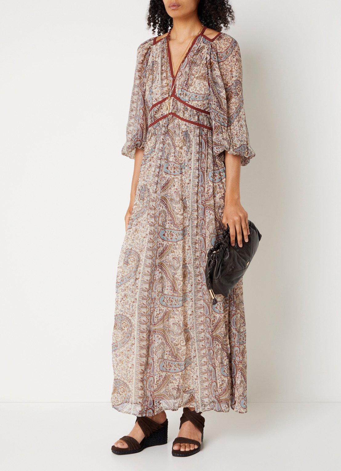 ba&sh Chana maxi tuniekjurk met print - detail gebroken wit