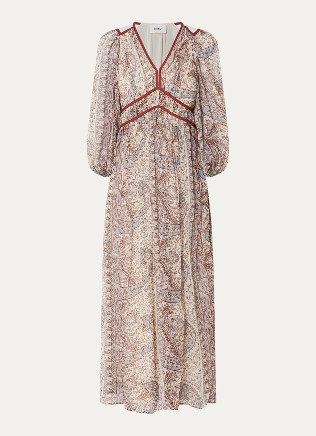 ba&sh Chana maxi tuniekjurk met print - voorkant 3 gebroken wit