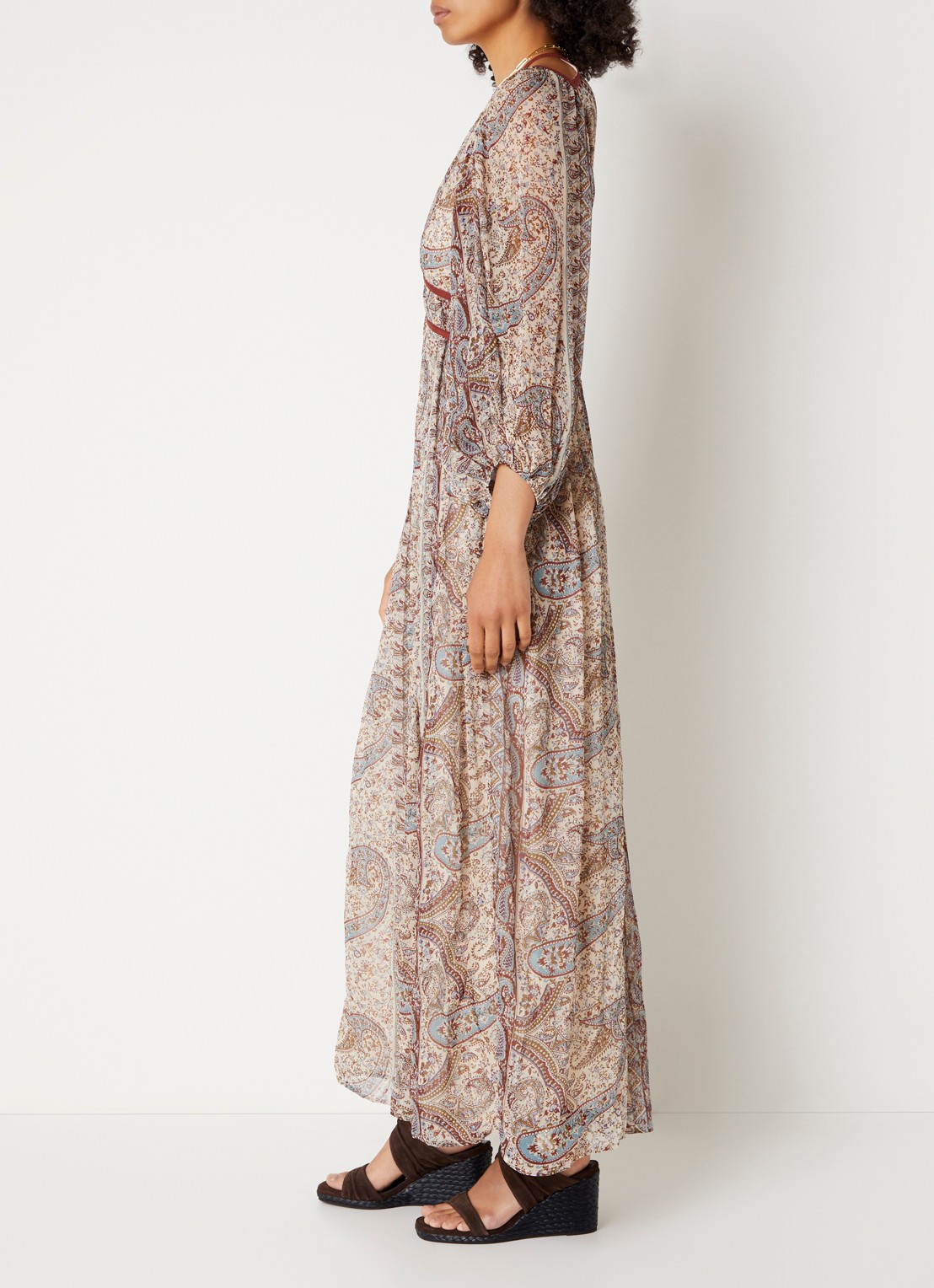 ba&sh Chana maxi tuniekjurk met print - voorkant 4 gebroken wit
