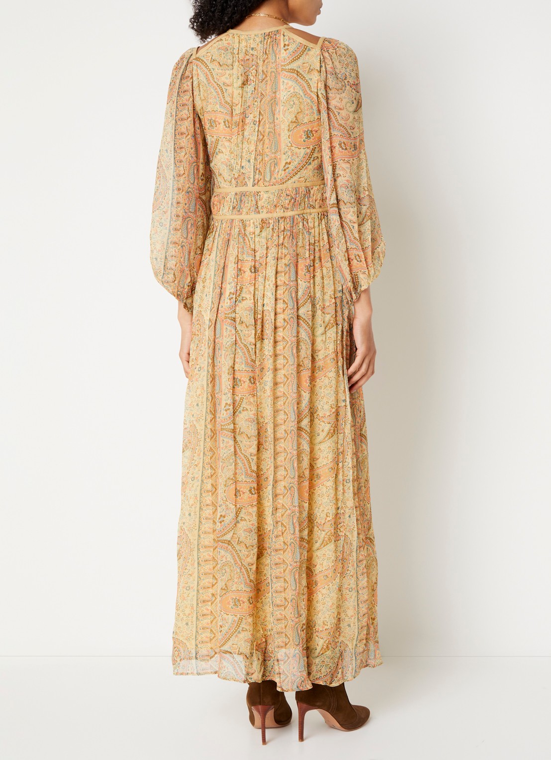 ba&sh Chana maxi tuniekjurk met print - achterkant 3 camel