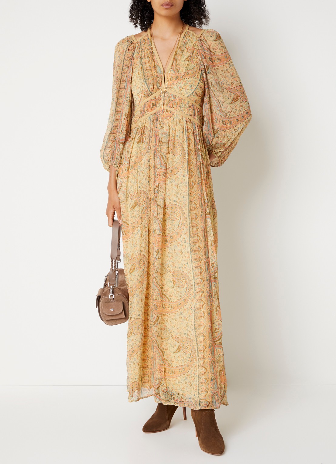 ba&sh Chana maxi tuniekjurk met print - detail 4 camel