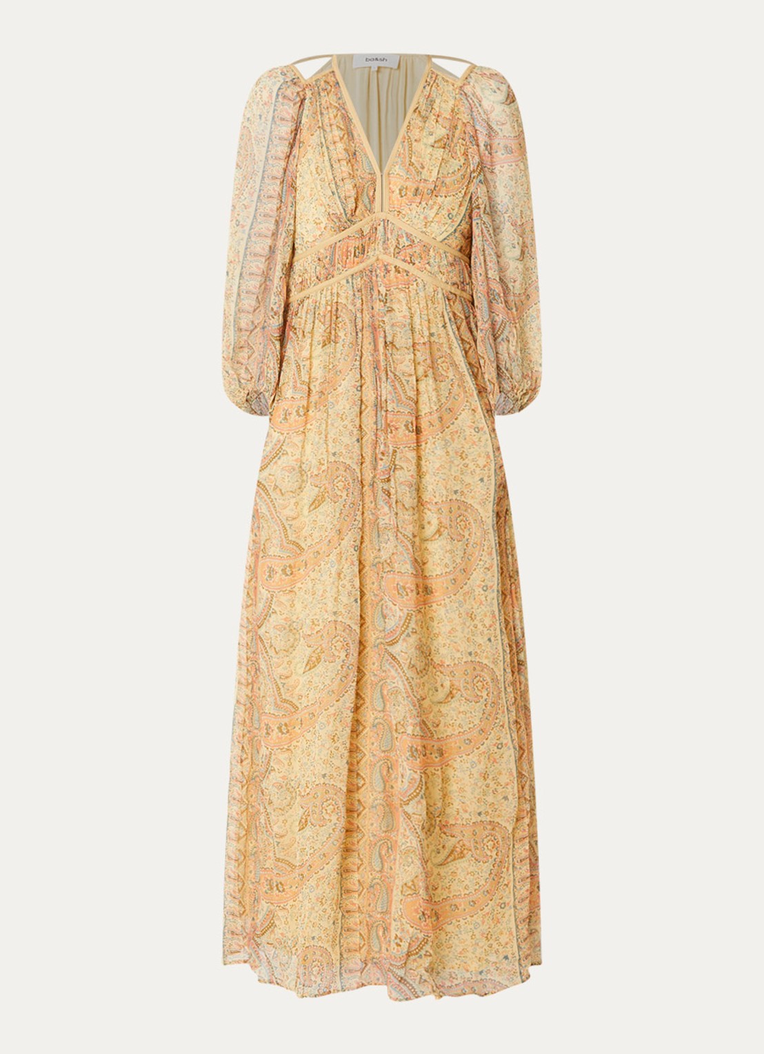 ba&sh Chana maxi tuniekjurk met print - voorkant camel