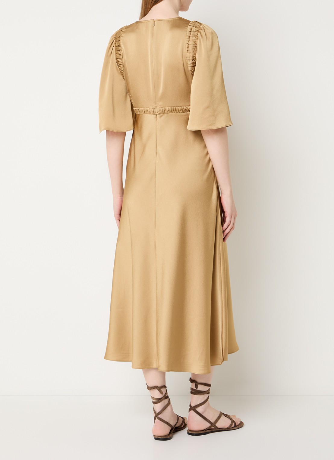 ba&sh Charlotte midi jurk met V-hals - achterkant camel