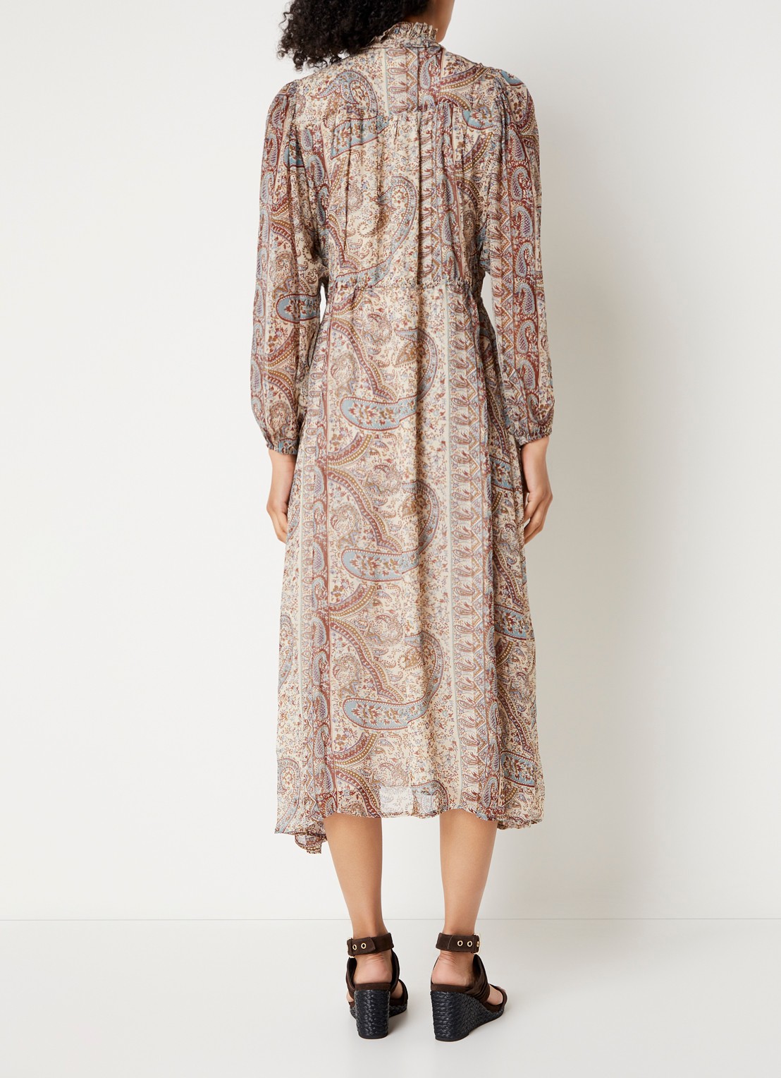 ba&sh Ciahara midi blousejurk met print - achterkant 2 gebroken wit
