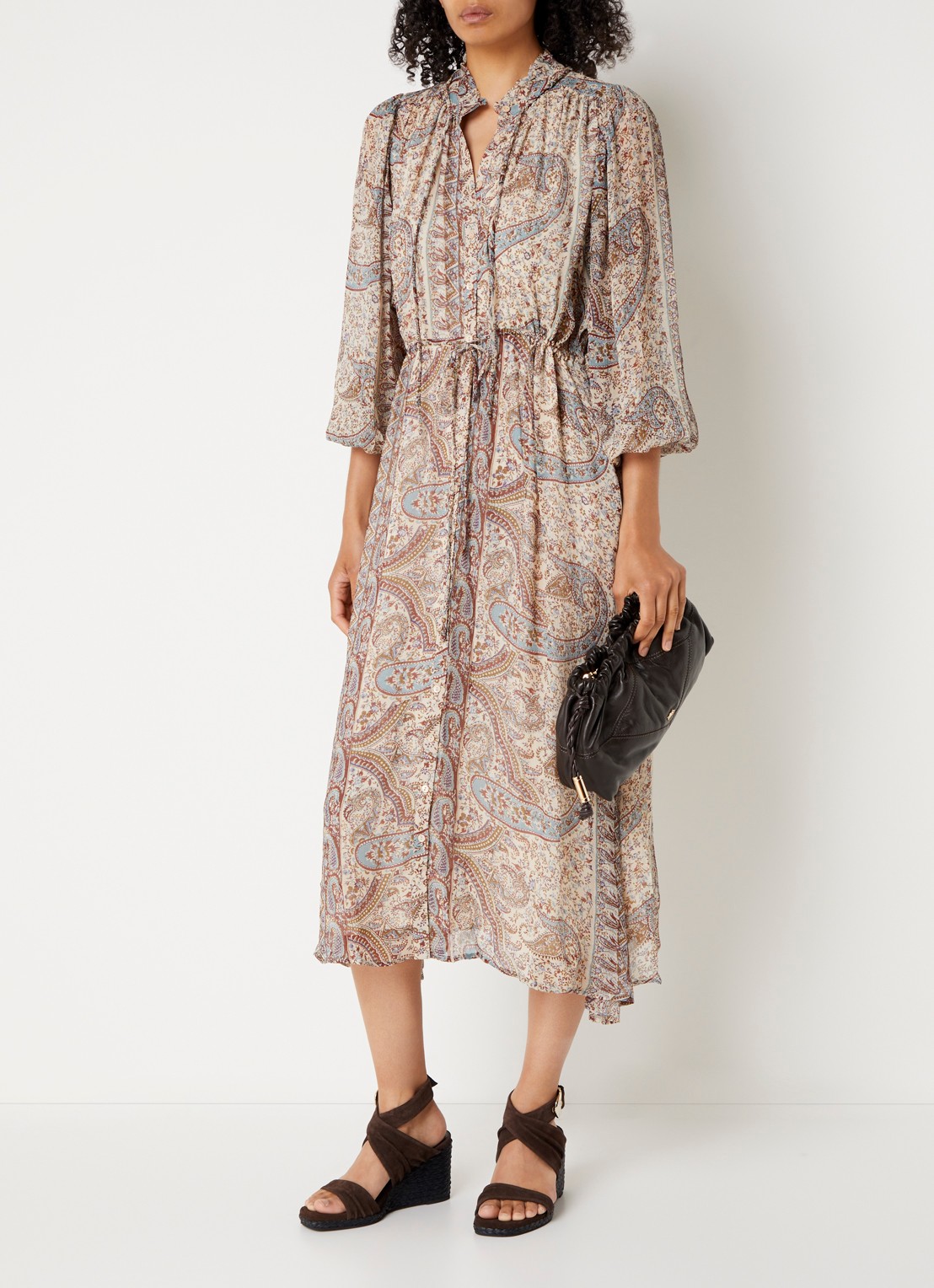 ba&sh Ciahara midi blousejurk met print - detail gebroken wit