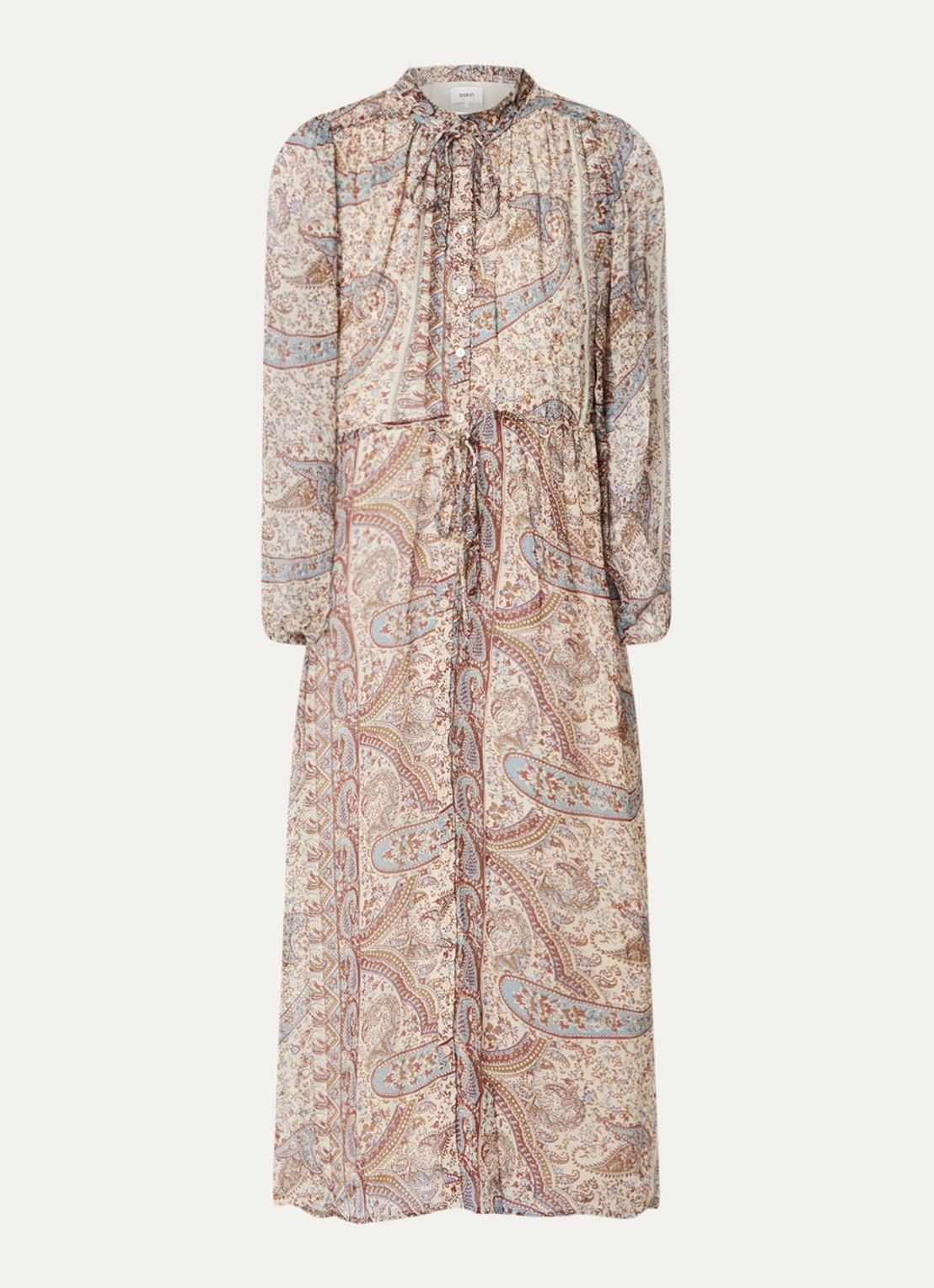 ba&sh Ciahara midi blousejurk met print - voorkant 3 gebroken wit