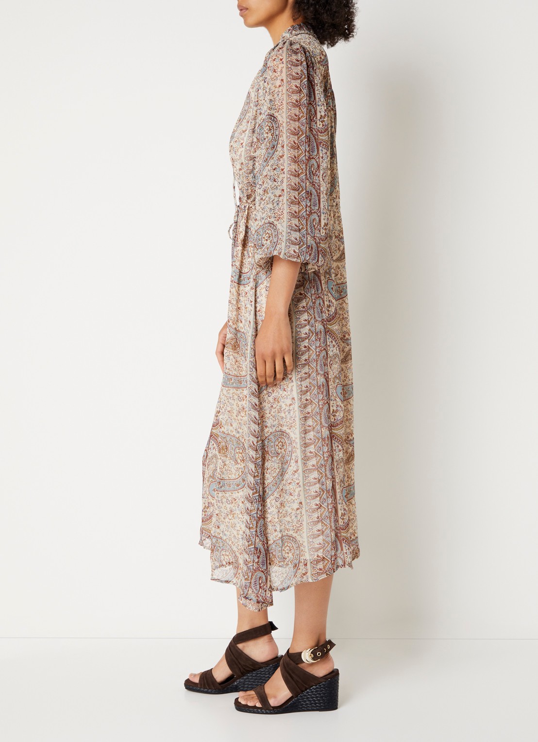 ba&sh Ciahara midi blousejurk met print - voorkant 4 gebroken wit