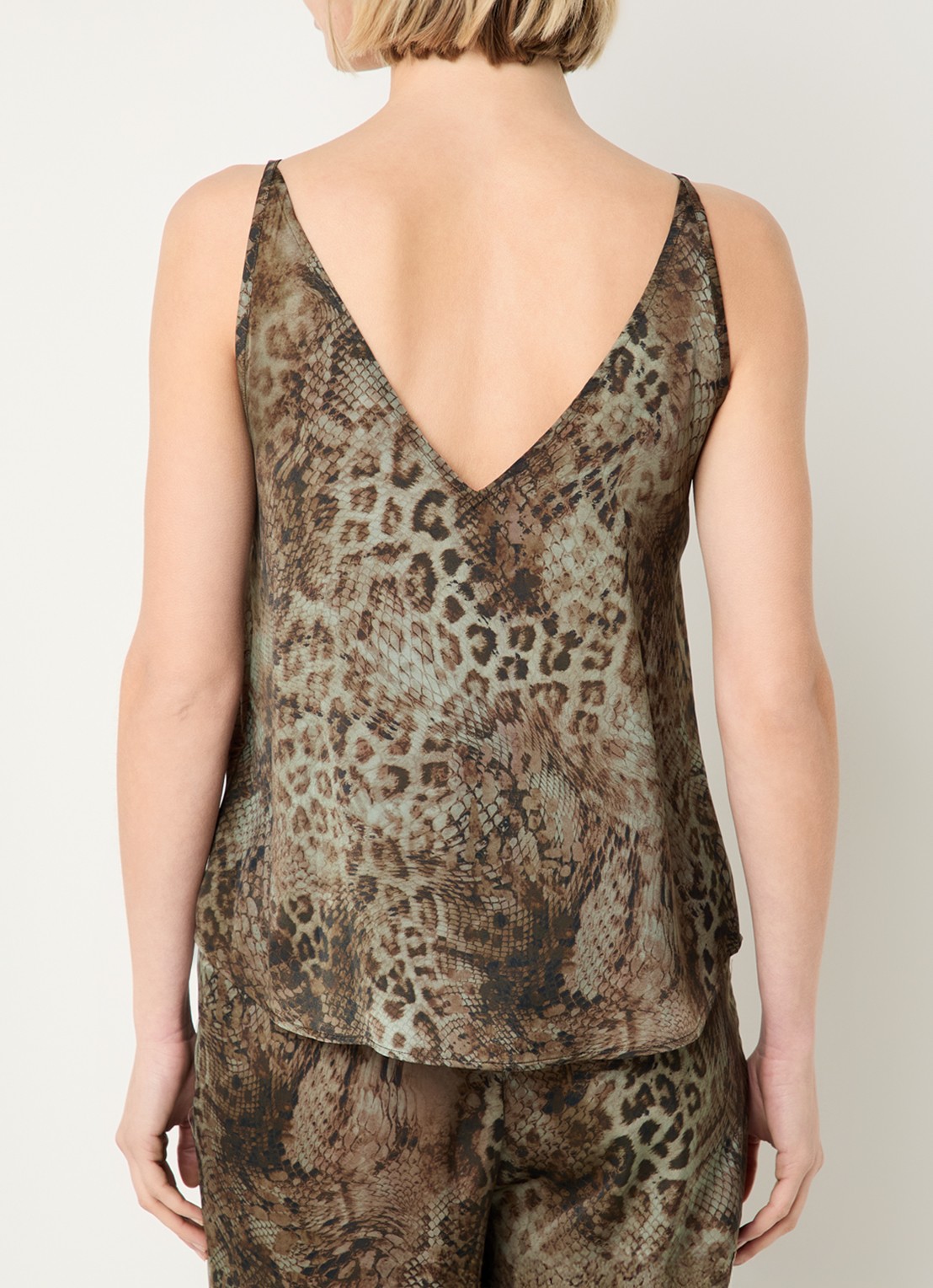 ba&sh Cigue tanktop van satijn met print - achterkant bruin
