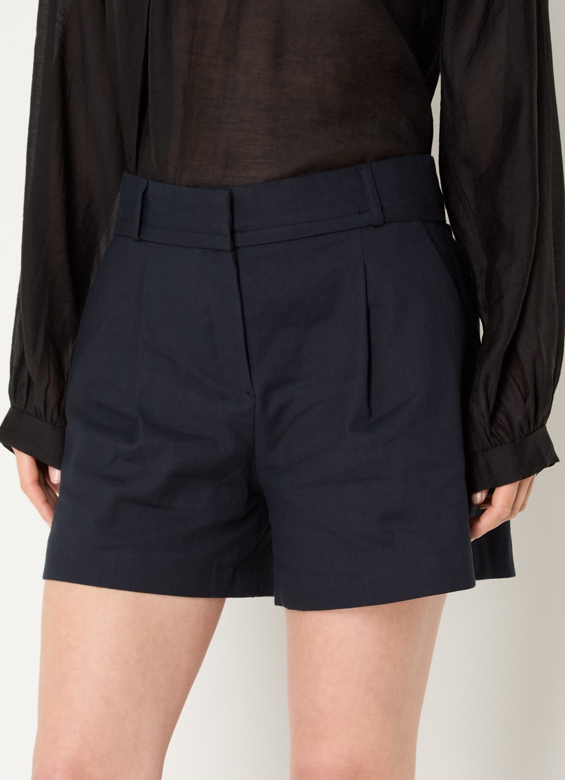 ba&sh Cilo high waist wide fit korte broek in linnenblend - detail 2 donkerblauw