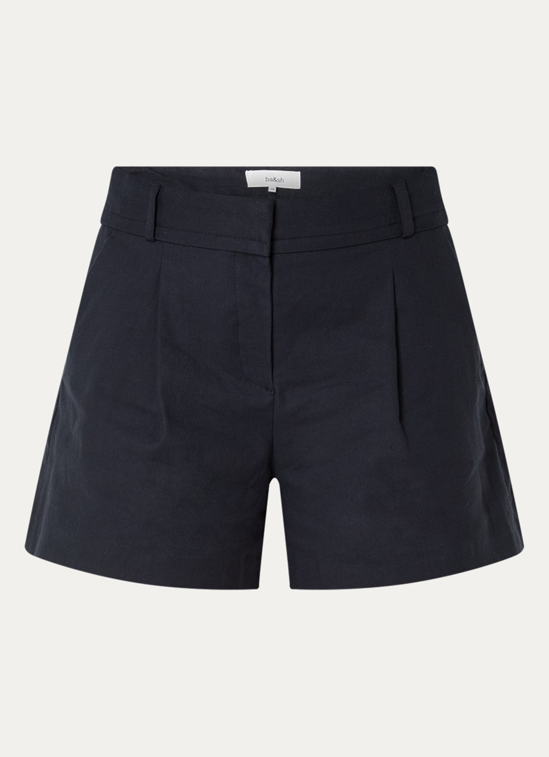 ba&sh Cilo high waist wide fit korte broek in linnenblend - voorkant 3 donkerblauw