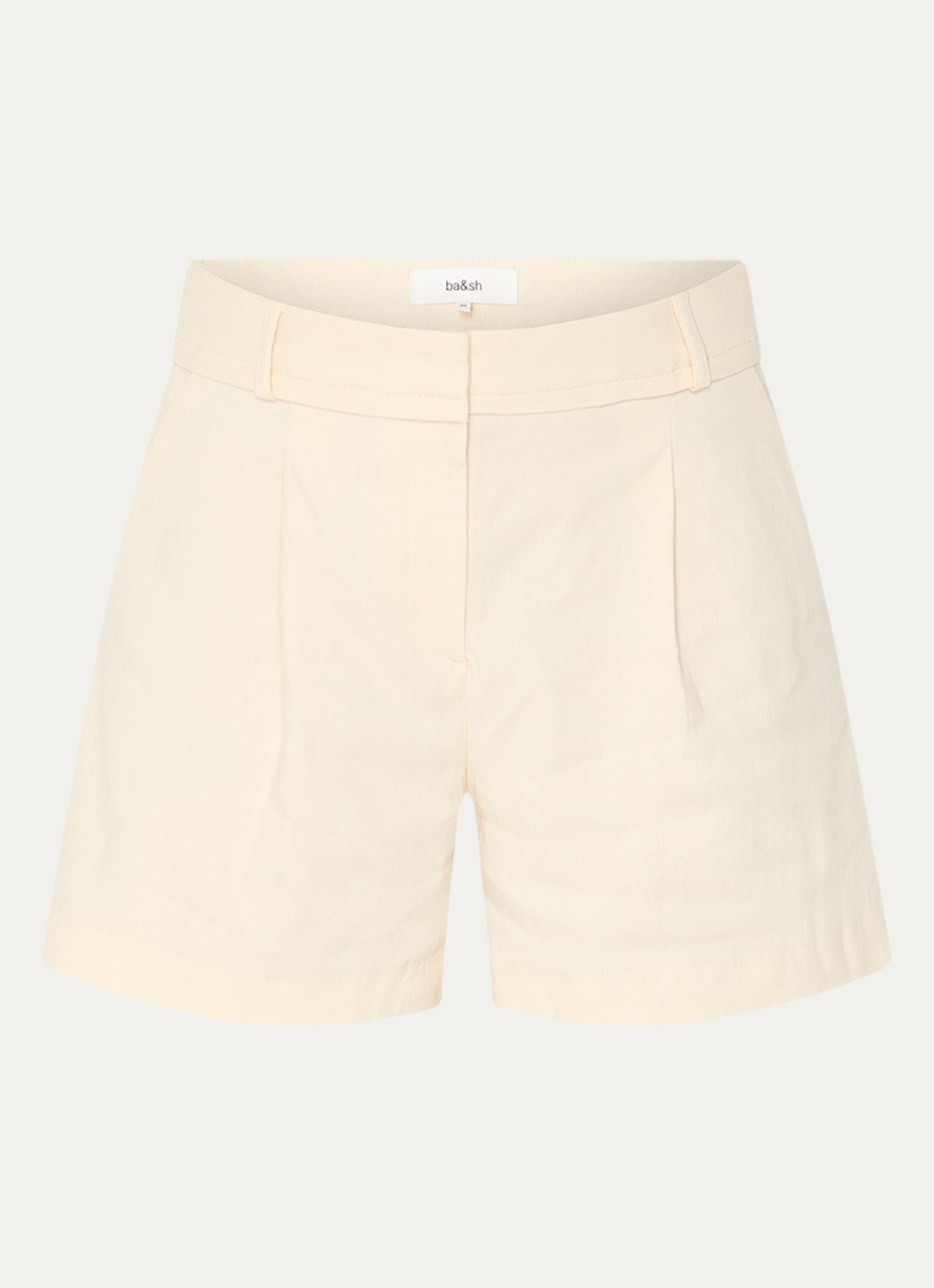 ba&sh Cilo high waist wide fit korte broek in linnenblend - voorkant creme
