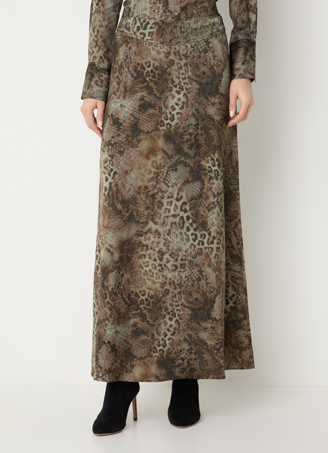 ba&sh Ciria midi rok met dierenprint - detail 4 khaki