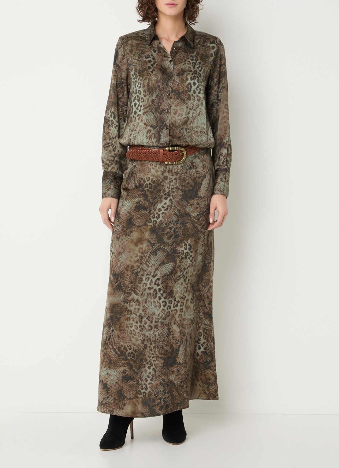 ba&sh Ciria midi rok met dierenprint - voorkant 3 khaki
