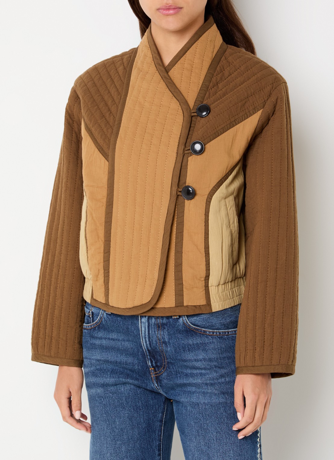 ba&sh Ciska jack met quilt patroon en steekzakken - detail 4 camel