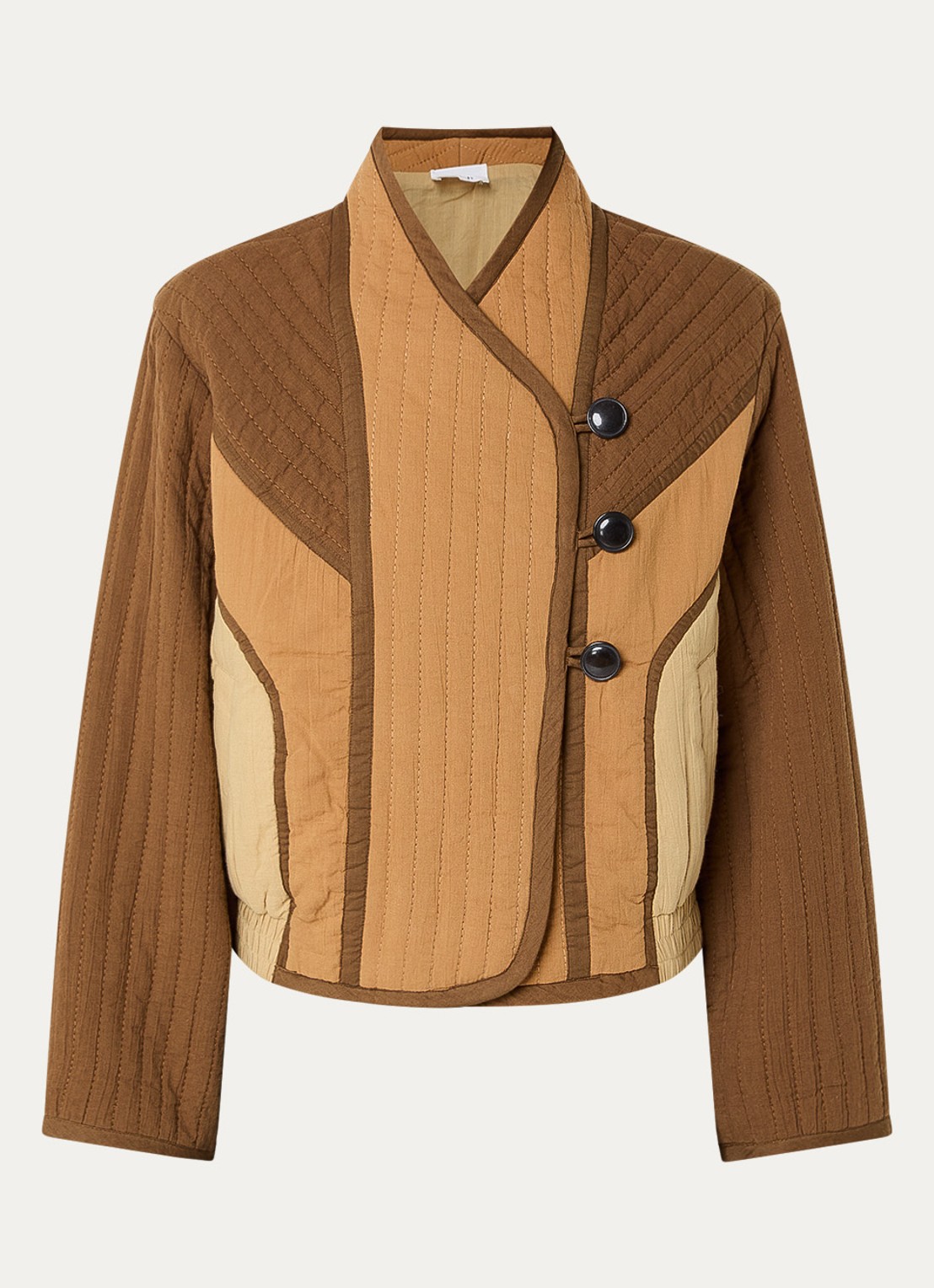 ba&sh Ciska jack met quilt patroon en steekzakken - voorkant 2 camel