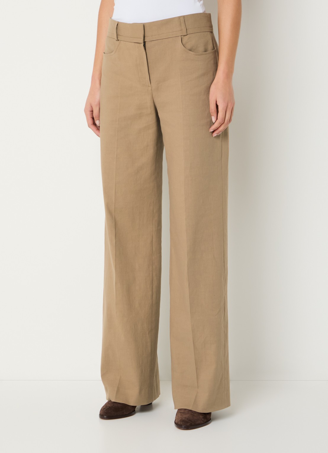 ba&sh Cista mid waist straight fit pantalon in linnenblend - detail 4 camel