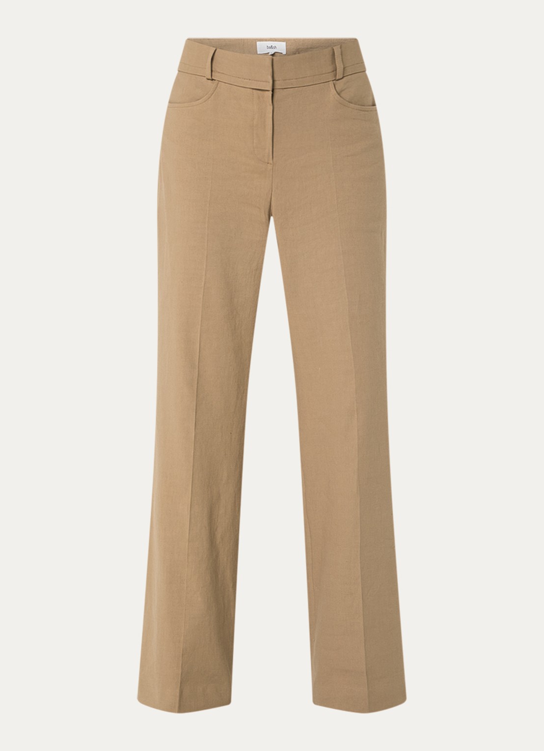 ba&sh Cista mid waist straight fit pantalon in linnenblend - voorkant 2 camel