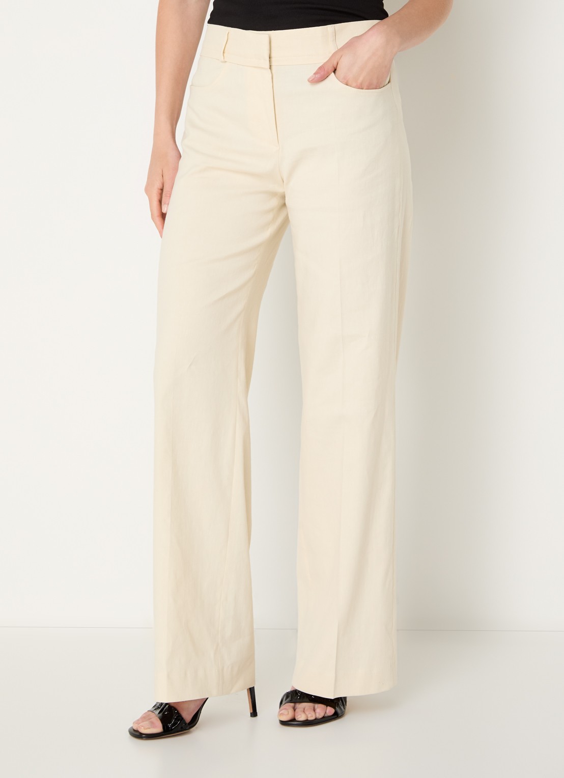 ba&sh Cista mid waist straight fit pantalon in linnenblend - detail 2 ivoor