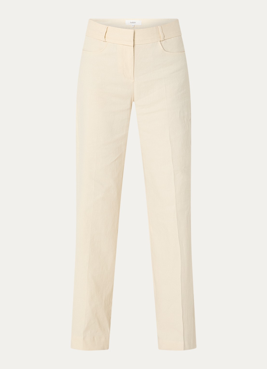 ba&sh Cista mid waist straight fit pantalon in linnenblend - voorkant 3 ivoor