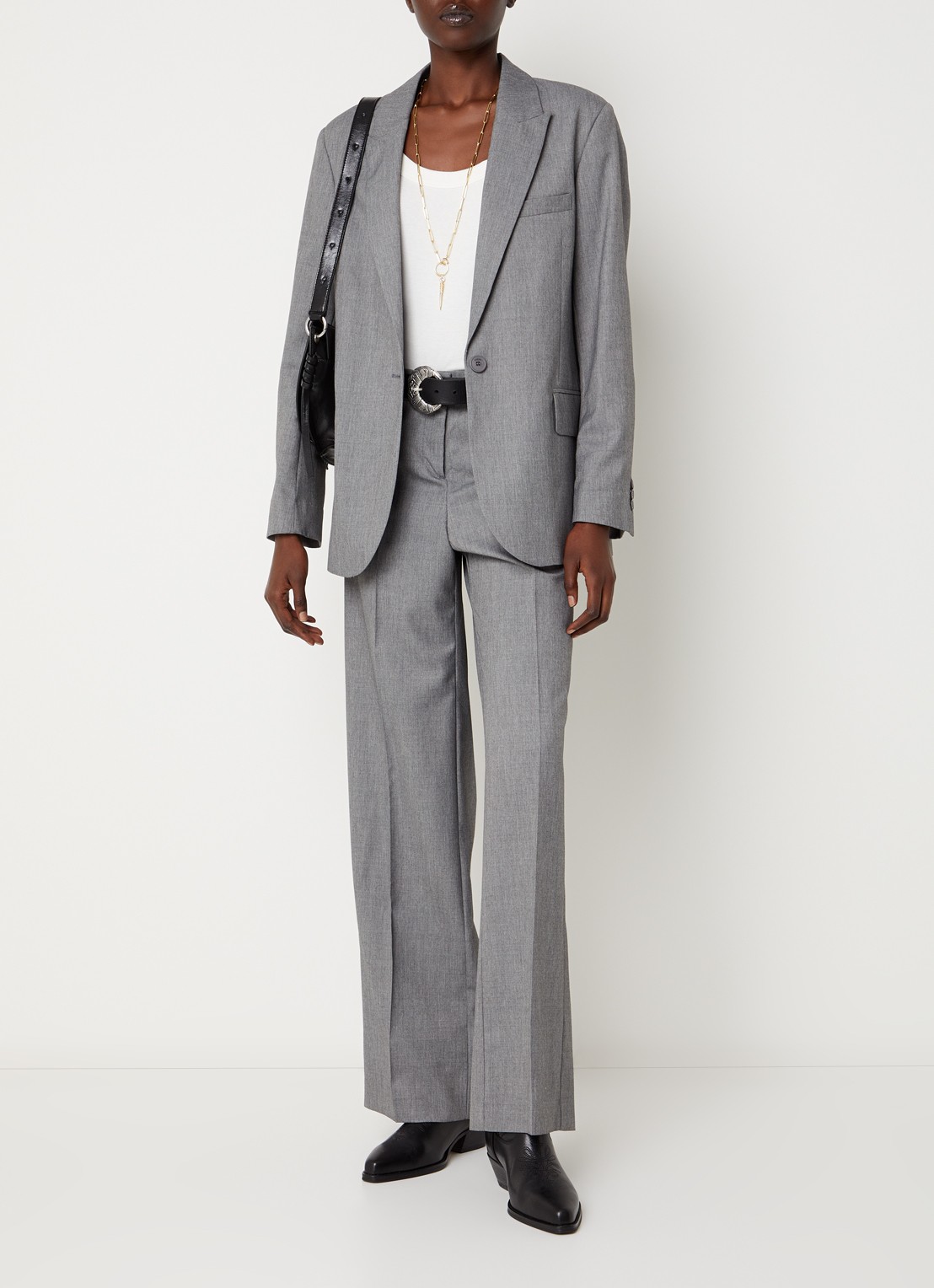 ba&sh Cistachio mid waist straight fit broek met steekzakken - voorkant 4 grijsmele