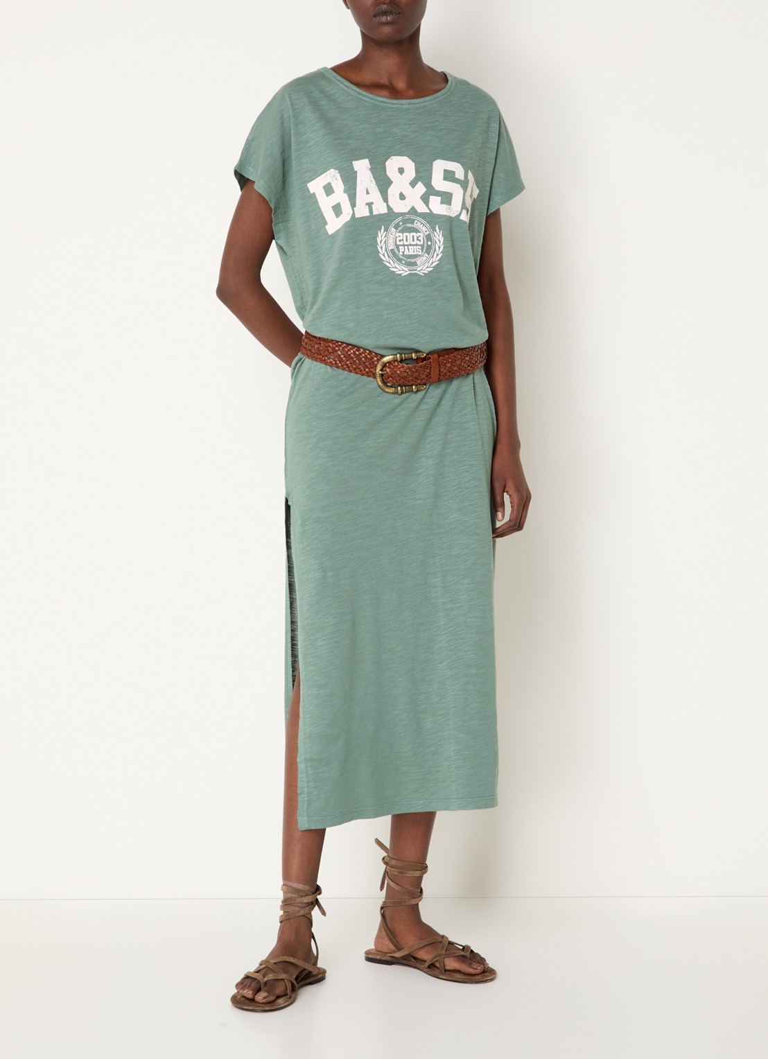 ba&sh Civia midi T-shirt jurk met logo - detail mint