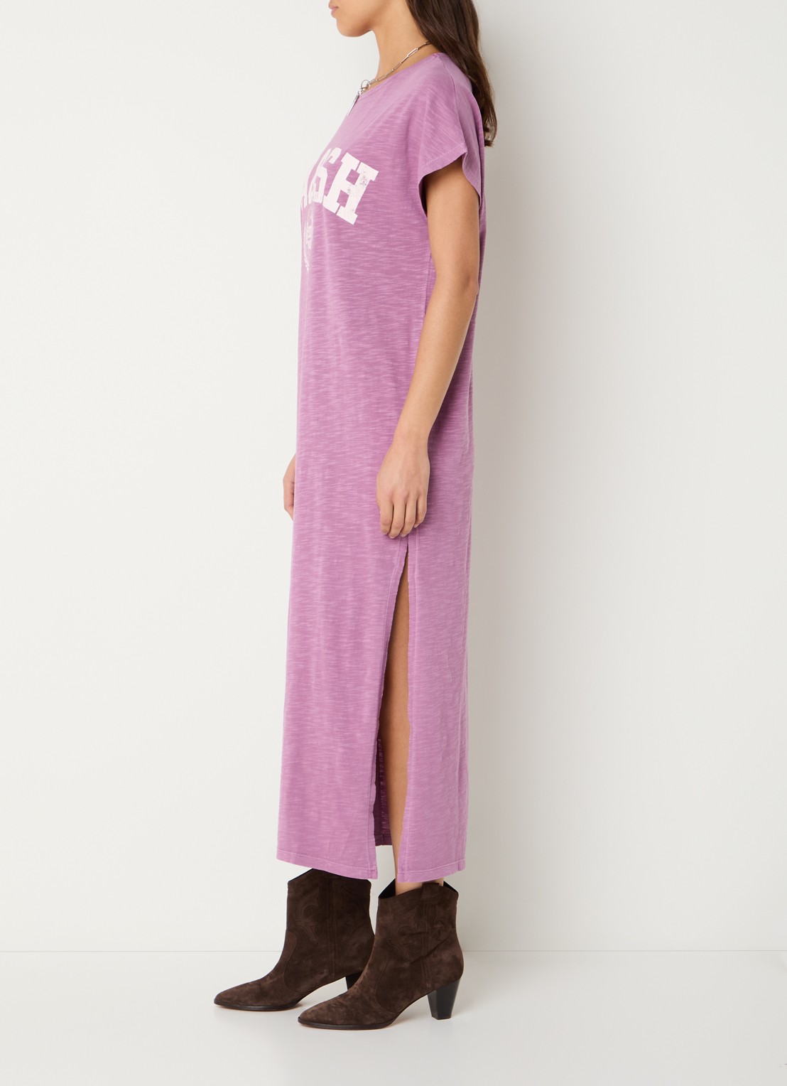 ba&sh Civia midi T-shirt jurk met logo - voorkant 2 roze