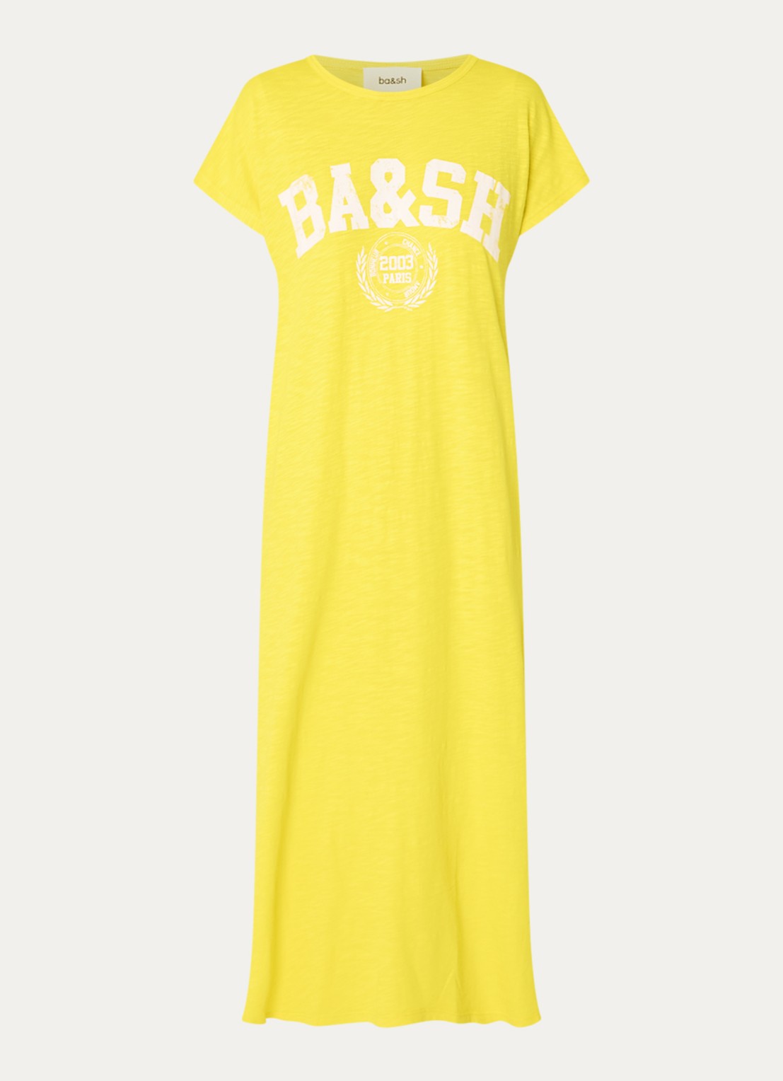 ba&sh Civia midi T-shirt jurk met logo - voorkant geel
