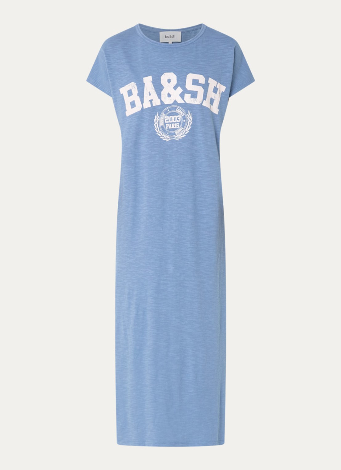 ba&sh Civia midi T-shirt jurk met logo - voorkant 3 blauw