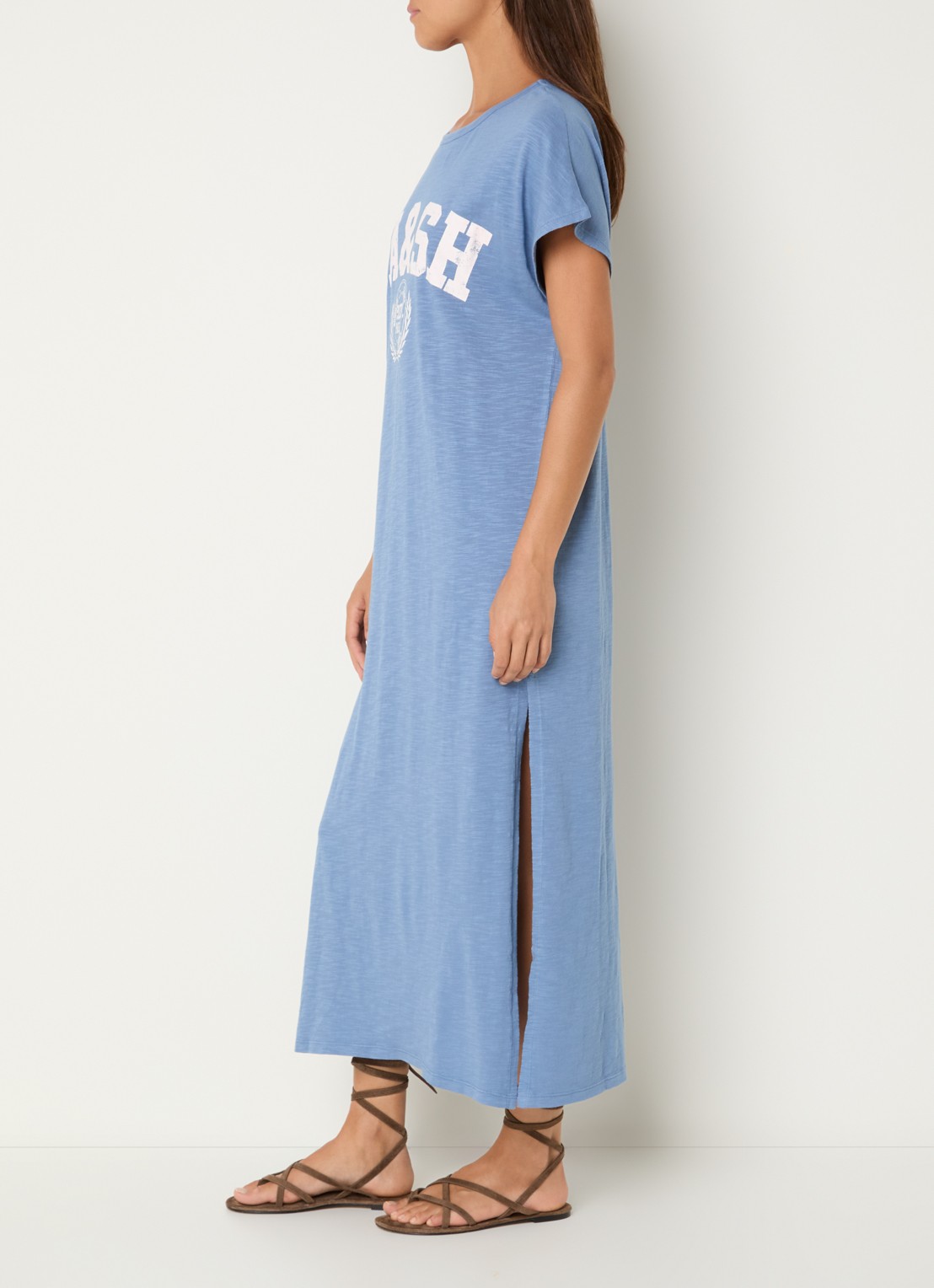 ba&sh Civia midi T-shirt jurk met logo - voorkant 4 blauw